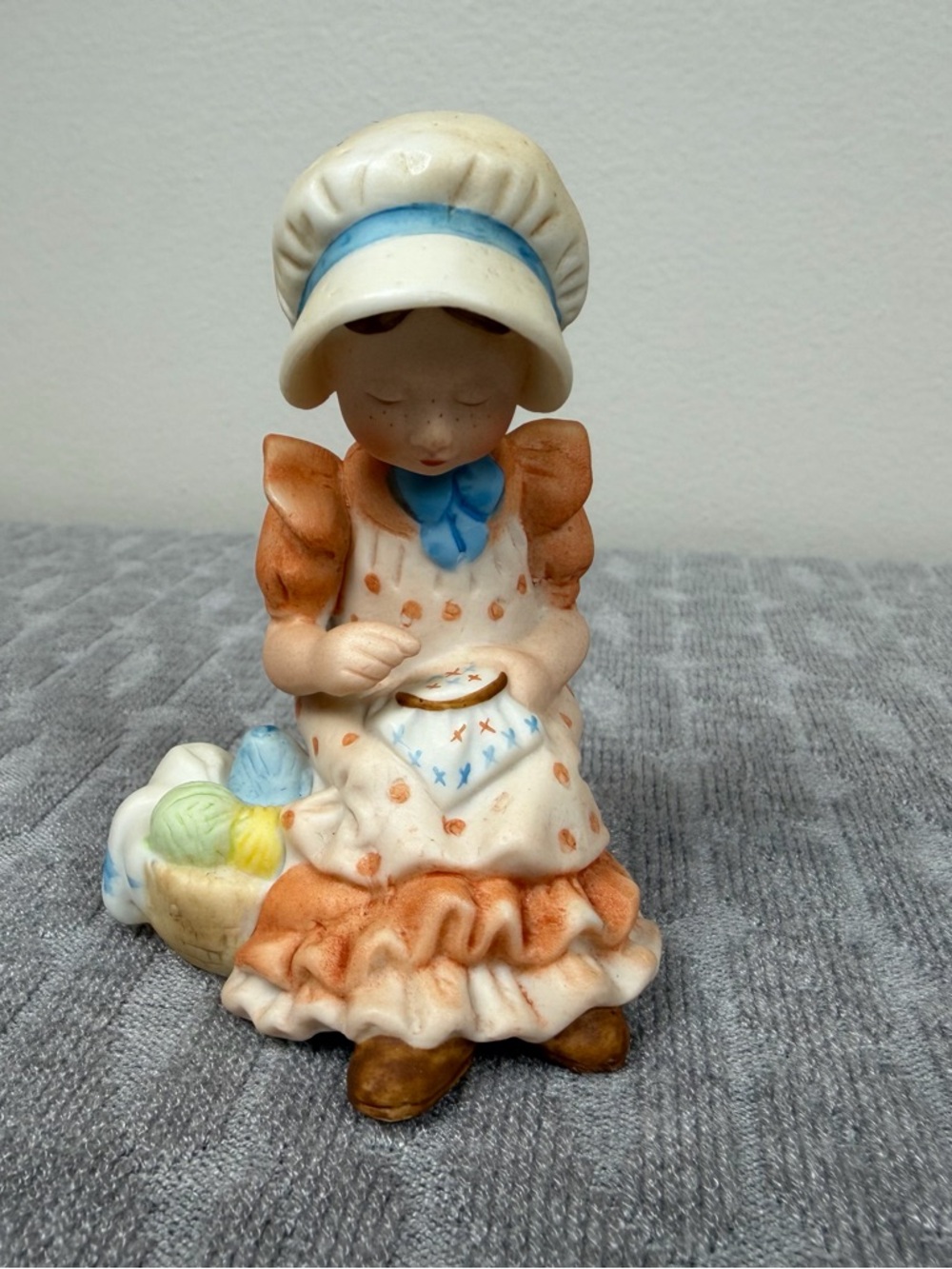 Vintage Holly Hobbie Figurine with Yarn and Bonnet 1980’s